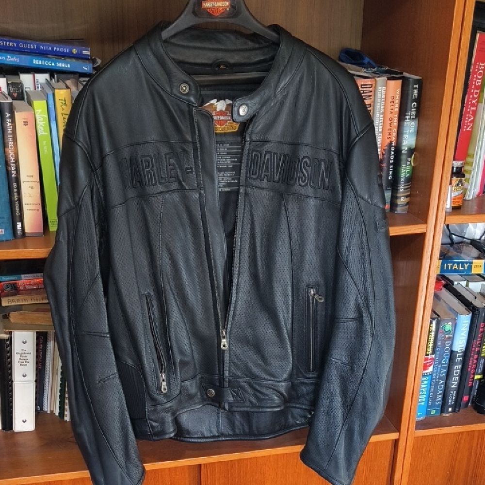 Harley-Davidson Black Perforated Leather Bomber Jacket